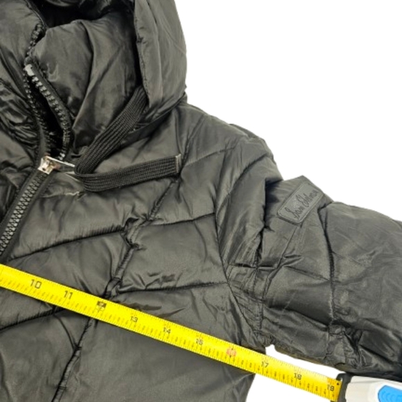 Sam Edelman Walker Hooded Black Long Quilted Puffer Coat Removable Hood - Picture 8 of 13